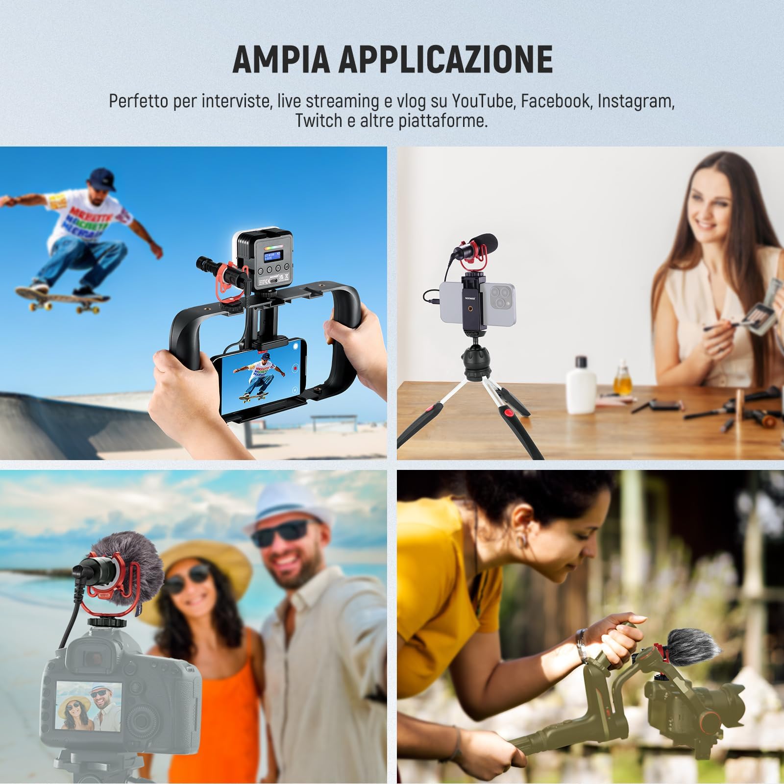 Neewer Microfono Vlog Plug & Play, mini microfono supercardioide 20-20KHz con TRS da 3,5 mm, USB C OTG, supporto antiurto, parabrezza compatibile con tablet Android Mac 16 15 14, Samsung S24, VM10