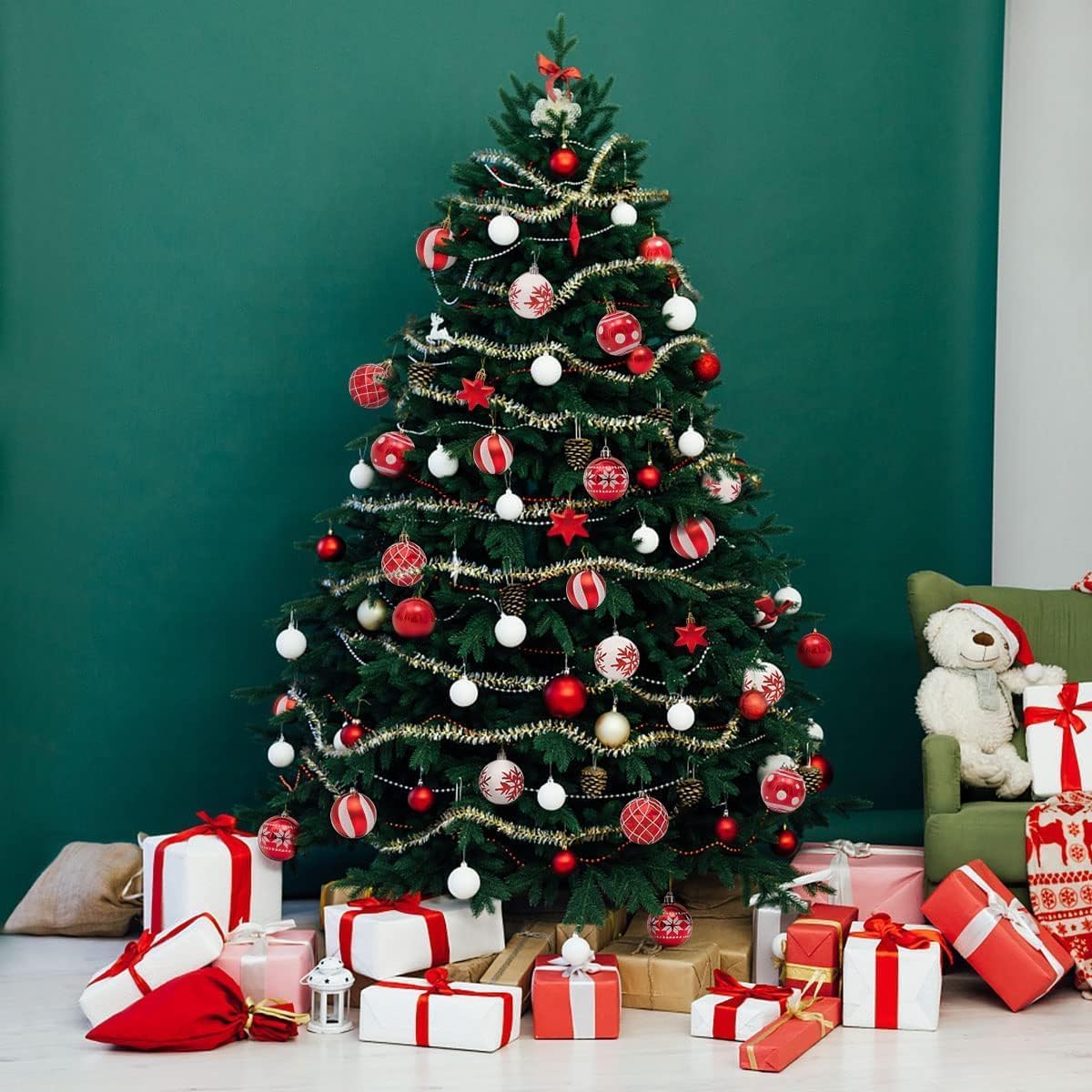 Conjunto de Ornamentos de Bola de Navidad de 65 Plástico Impermeable (Plata)
