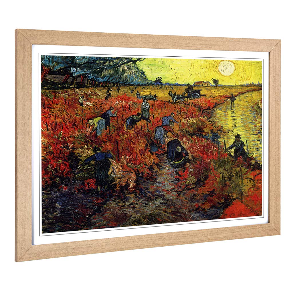 Big Box Art Framed Print of Vincent Van Gogh The Red Vineyards Arles Design | Wall Art Picture | Home Decor for Kitchen, Living Room, Bedroom, Hallway, Oak, A2 / 24.5x18 Inch / 62x45cm