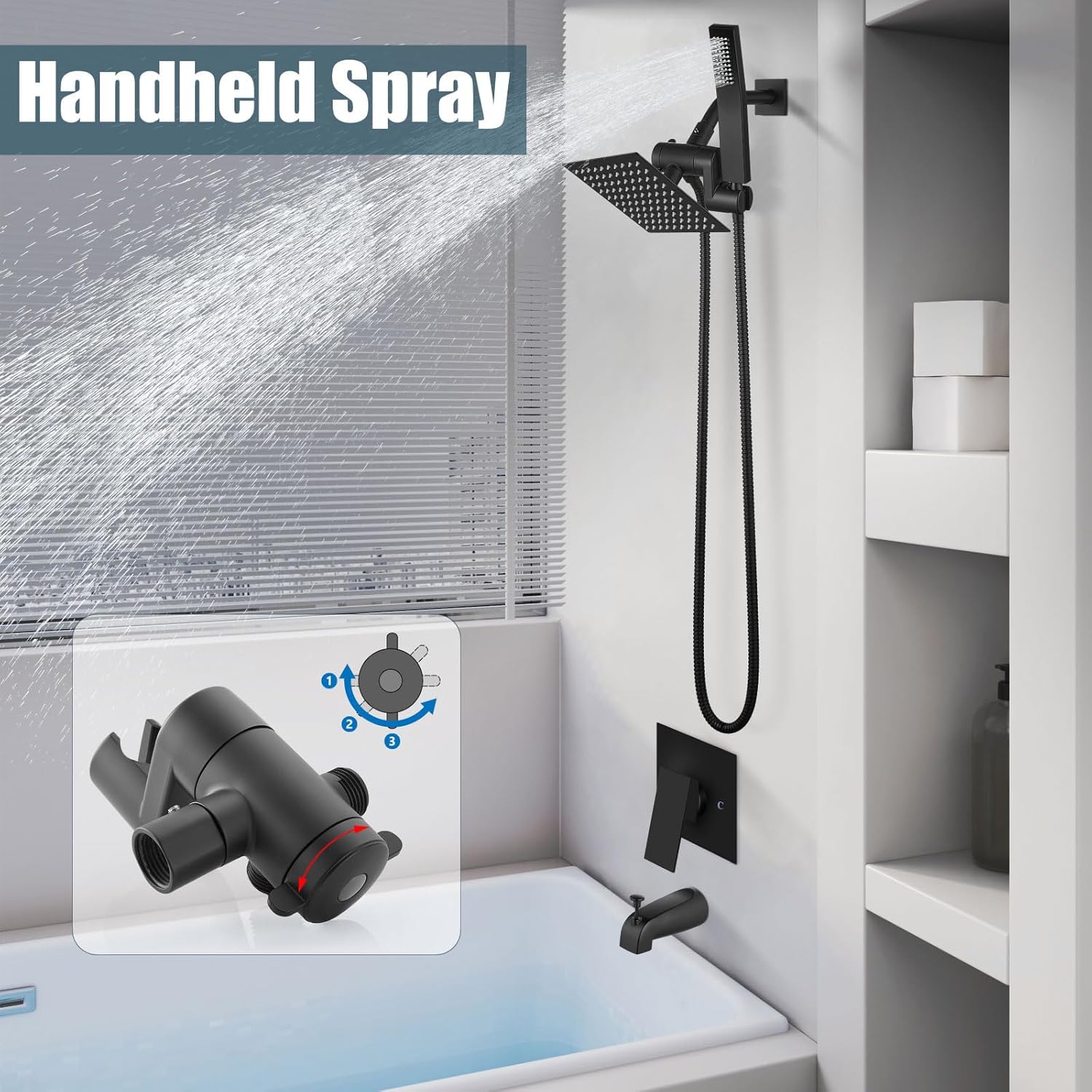 Aolemi Shower Tub Faucet Set with Handheld Spray Shower System Single Shower Rainfall Head and Handle with Tub Spout Combo Rough-in Valve Included Shower Trim Kit 6 Inch Shower Head, Matte Black - Image 5