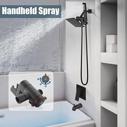 Vista 30 de Aolemi Juego de grifo de ducha con sistema de ducha rociador de mano, cabezal de lluvia individual y mango con boquilla de bañera, combo de válvula