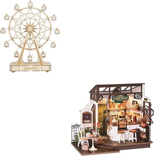 Rowood Rompecabezas de madera 3D para adultos, kits de casa de muñecas en miniatura, paquete de café n. 17, noria de cumpleaños