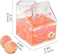 Vista 6 de Vaso de vidrio Kawaii para leche de cartón, recipiente transparente para jarra de leche, para microondas, 12 onzas, 1 unidad (melocotón)