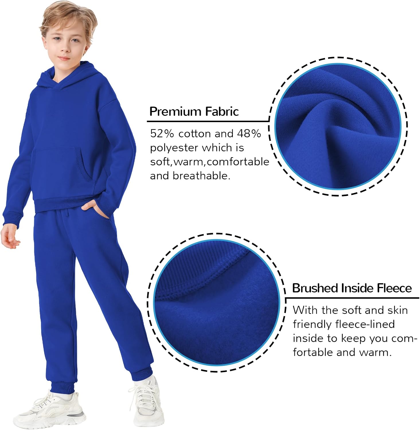 QBK Toddler To Youth Soft Brushed Fleece Hoodies Kids Hooded Sweatshirts With Pockets for Boys And Girls