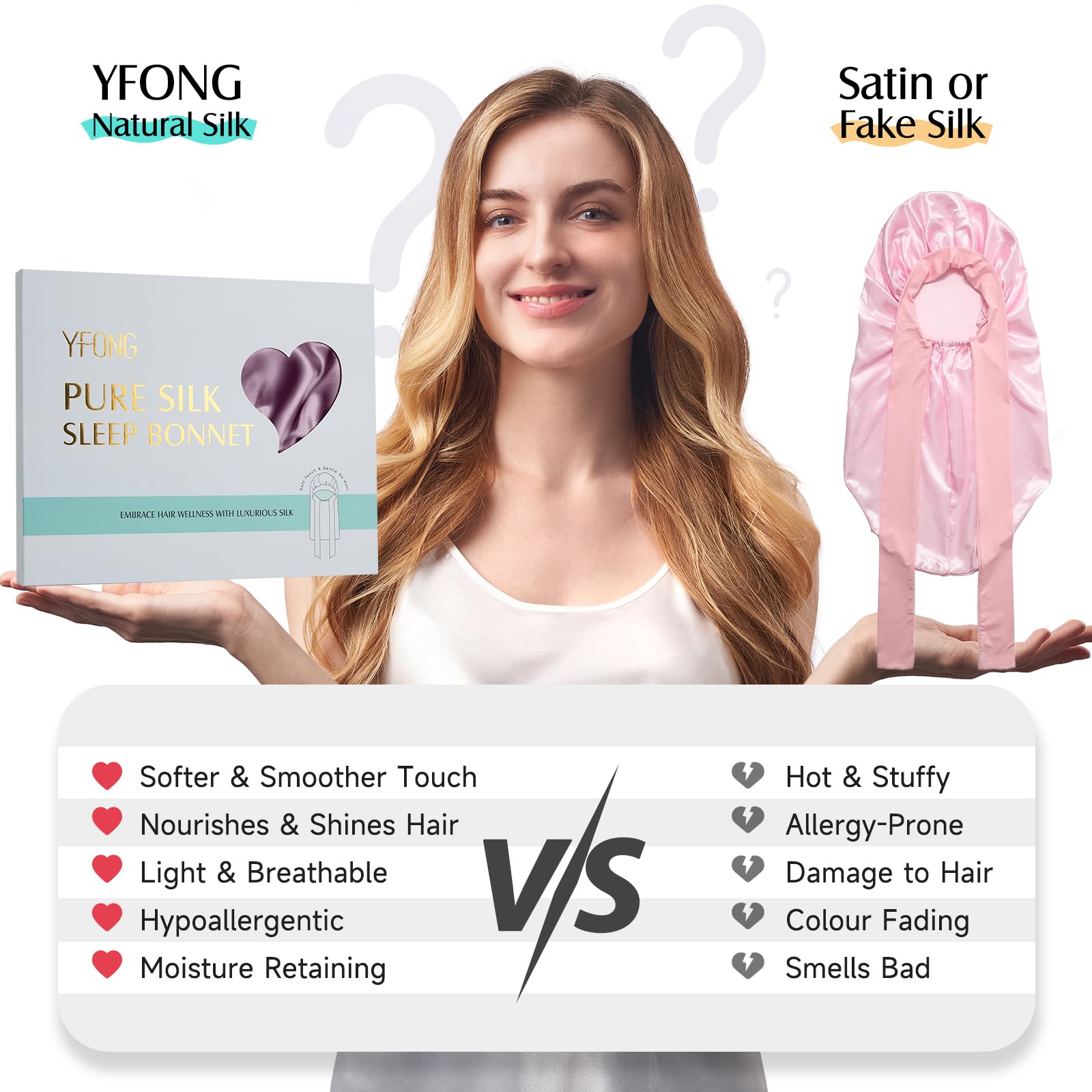 YFONG Double-Layered 100% Mulberry Silk Bonnet for Long Hair