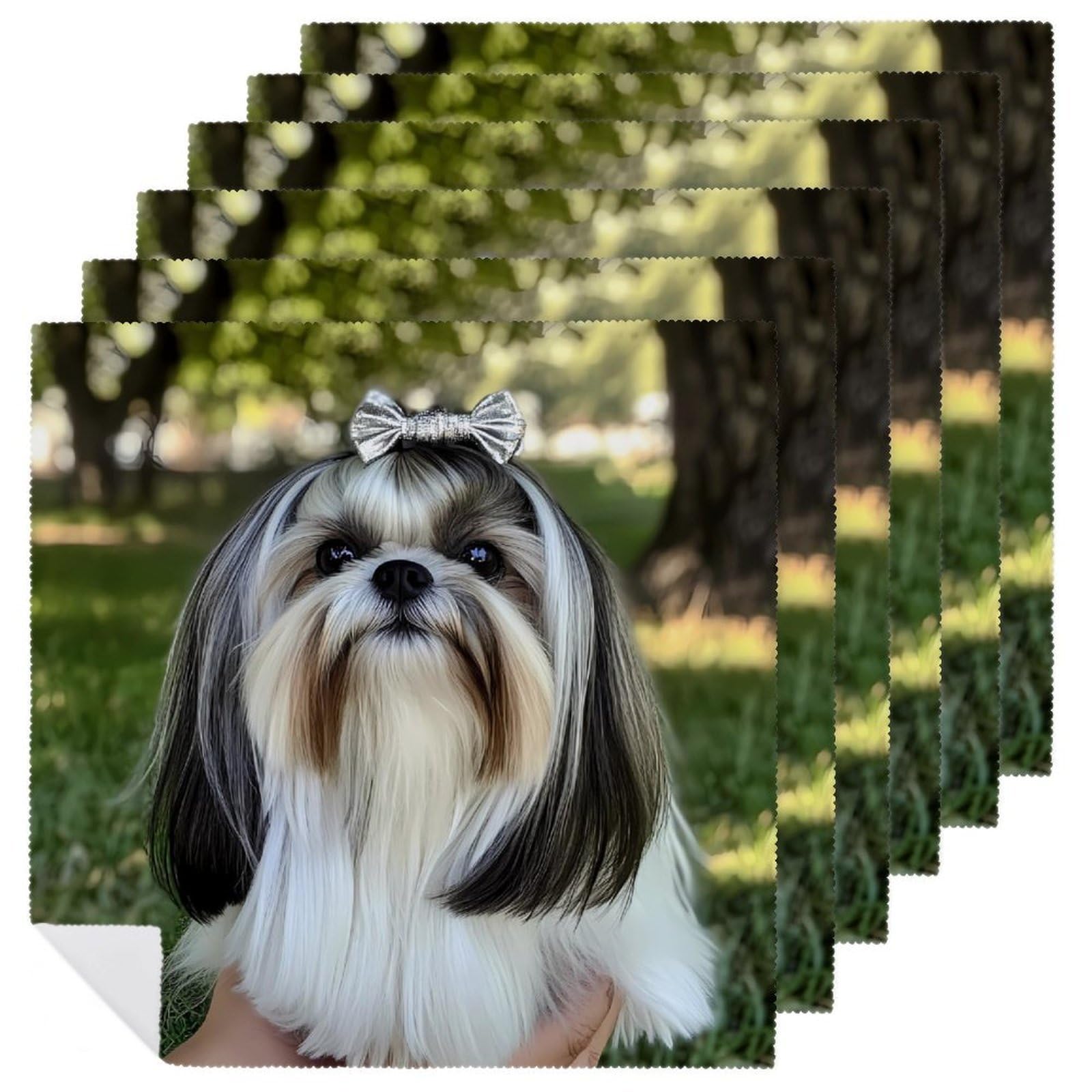 Servilletas de cena suaves con diseño de Shih Tzu de pelo largo y acabado cuadrado elegante
