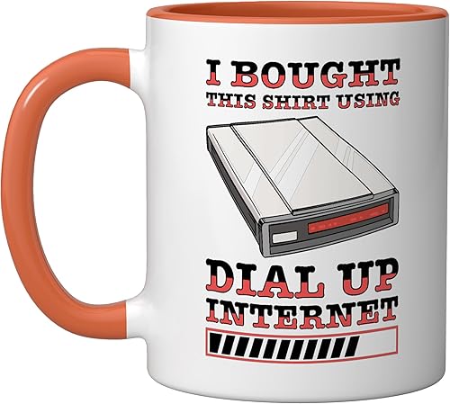 90s Nostalgia Retro 90s Dial Up Internet Vintage Ceramic Mug, OrangeWhite