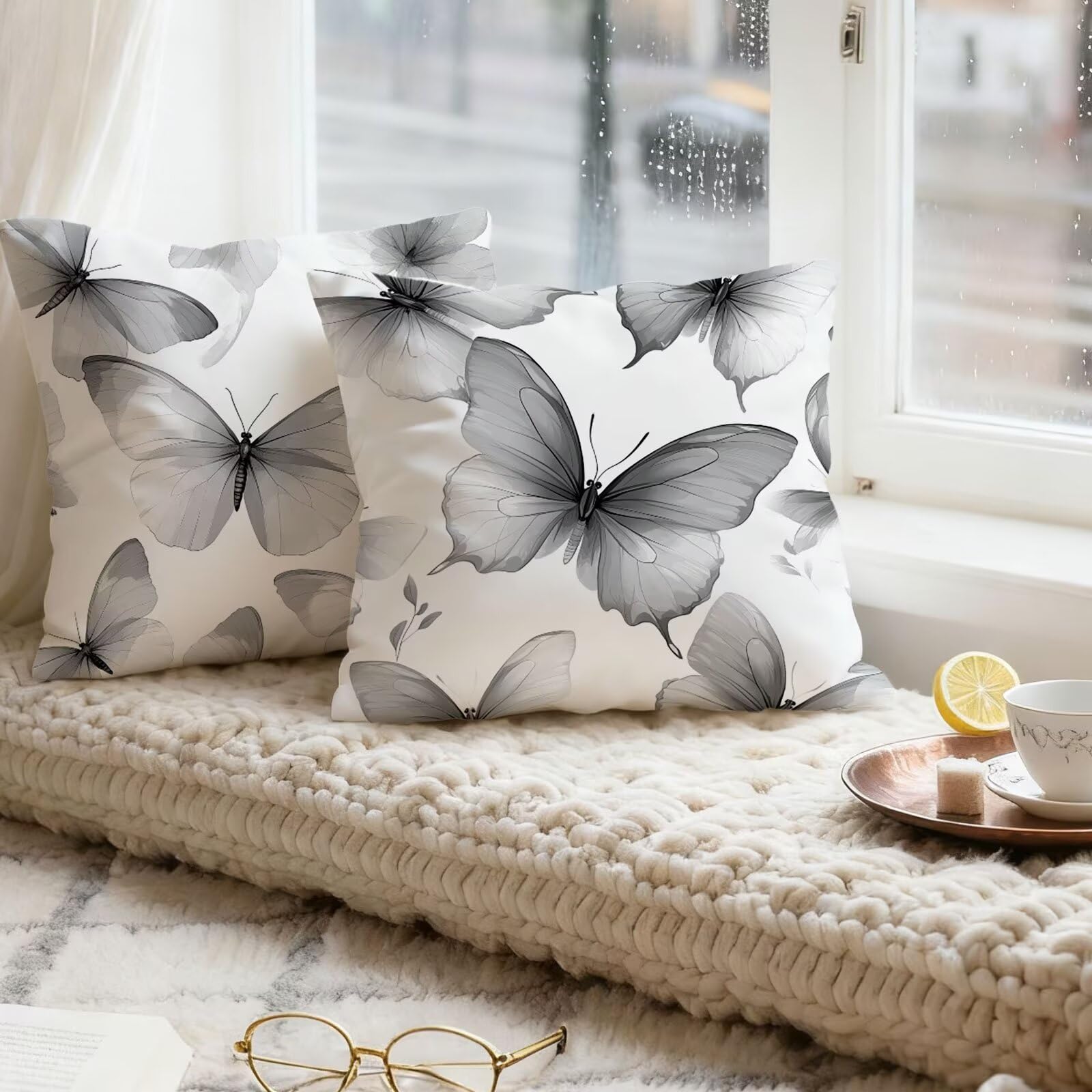Gris Funda Cojin 60x60 Mariposa Funda Almohada 60x60 Cojines Sofa Súper Suave Fundas Cojines Decorativos Fundas Almohadas 4 Piezas Cervicales y Cuello, para Hogar Sofa Cama Salon Decoracion E - 909