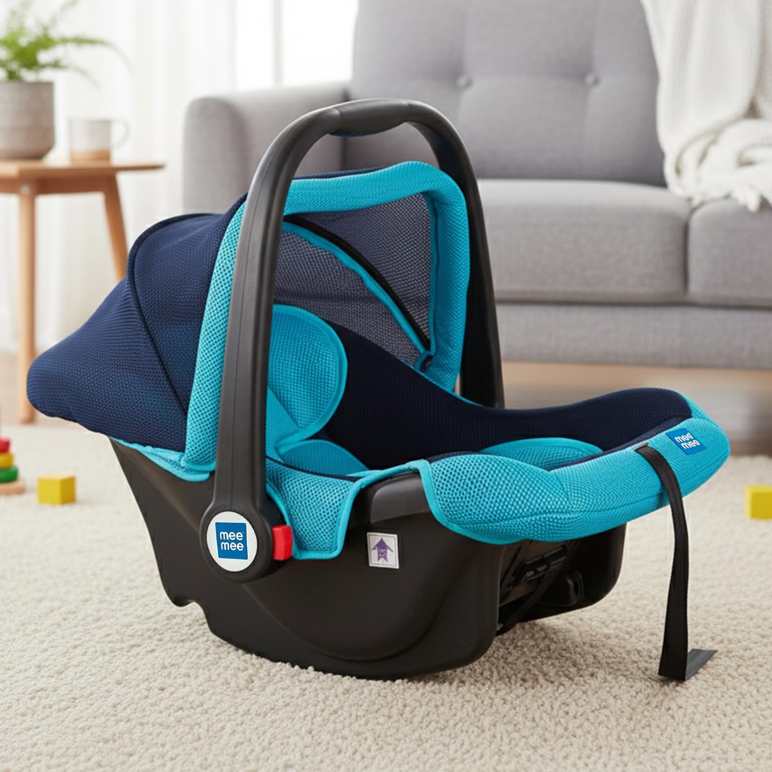 Mee Mee Baby Carry Cot Cum Car Seat &Rocking Chair with Soft Pada Cushioned,Easy to Grip,3 Reclining Position,3 Point Adjustable Safety Belt,Age 0 to 2 Years & Weight Capacity Upto 14 Kgs(Light Blue)