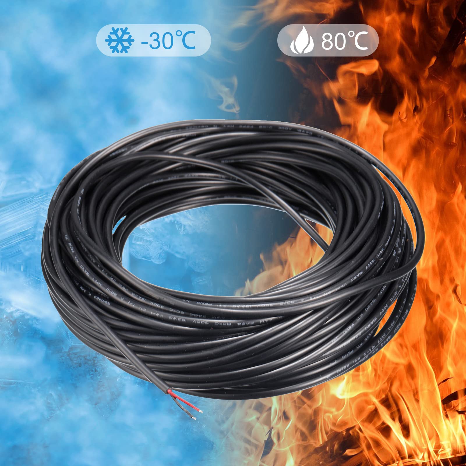 sourcing map Alimentación Cable 2 Conductor Eléctrico Cable 18AWG 100 Pies 30,5 Metros UL2464 Eléctrico Cable PVC Cordón Cobre Cable para LED Tiras Lámparas Iluminación