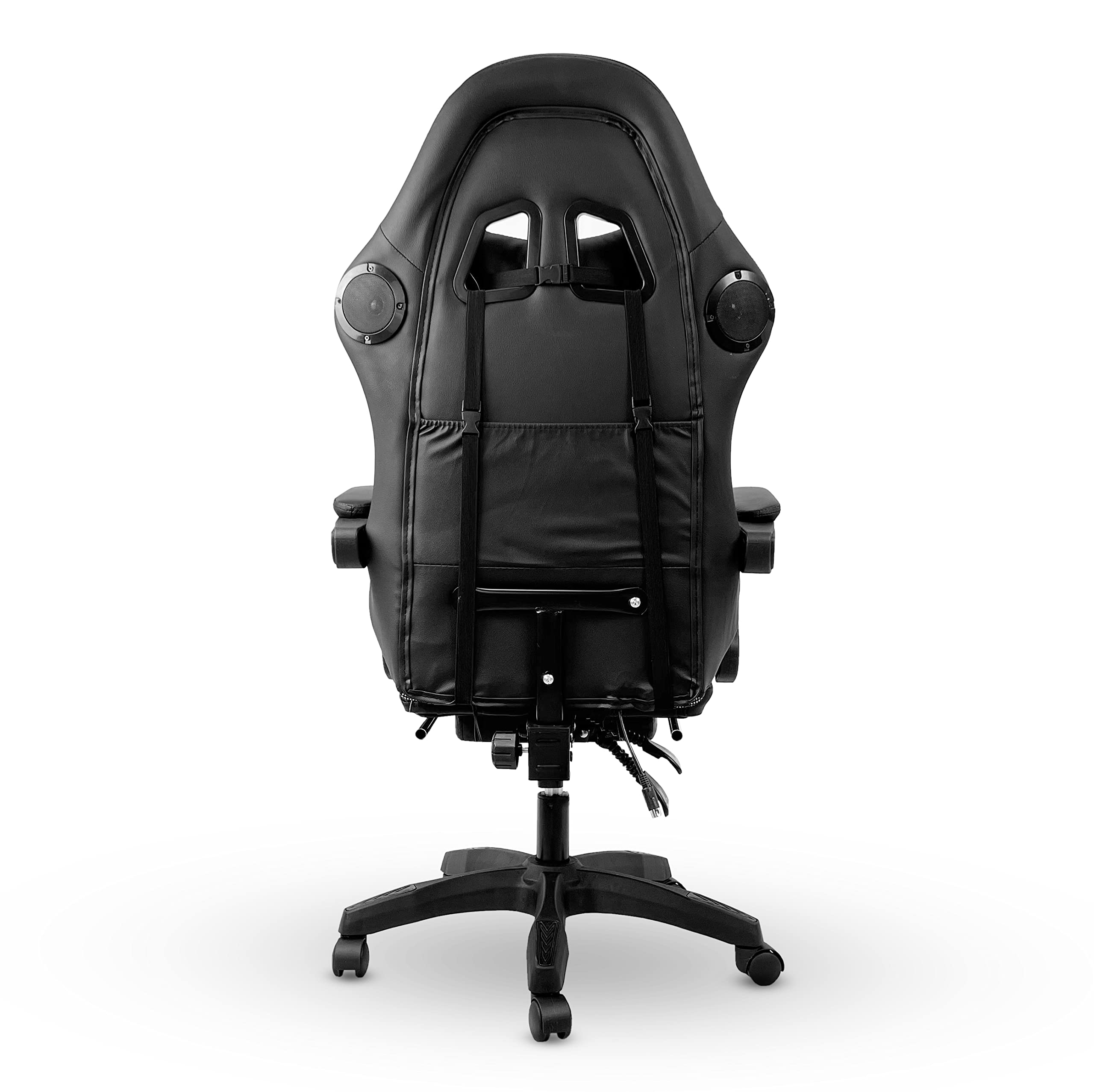 IBK Sedia da Gaming professionale, similpelle, massaggiante, supporto lombare, Led RGB, casse bluetooth, regolabile in altezza, schienale reclinabile, pistone a gas classe 3, Ufficio PC (Bianco)