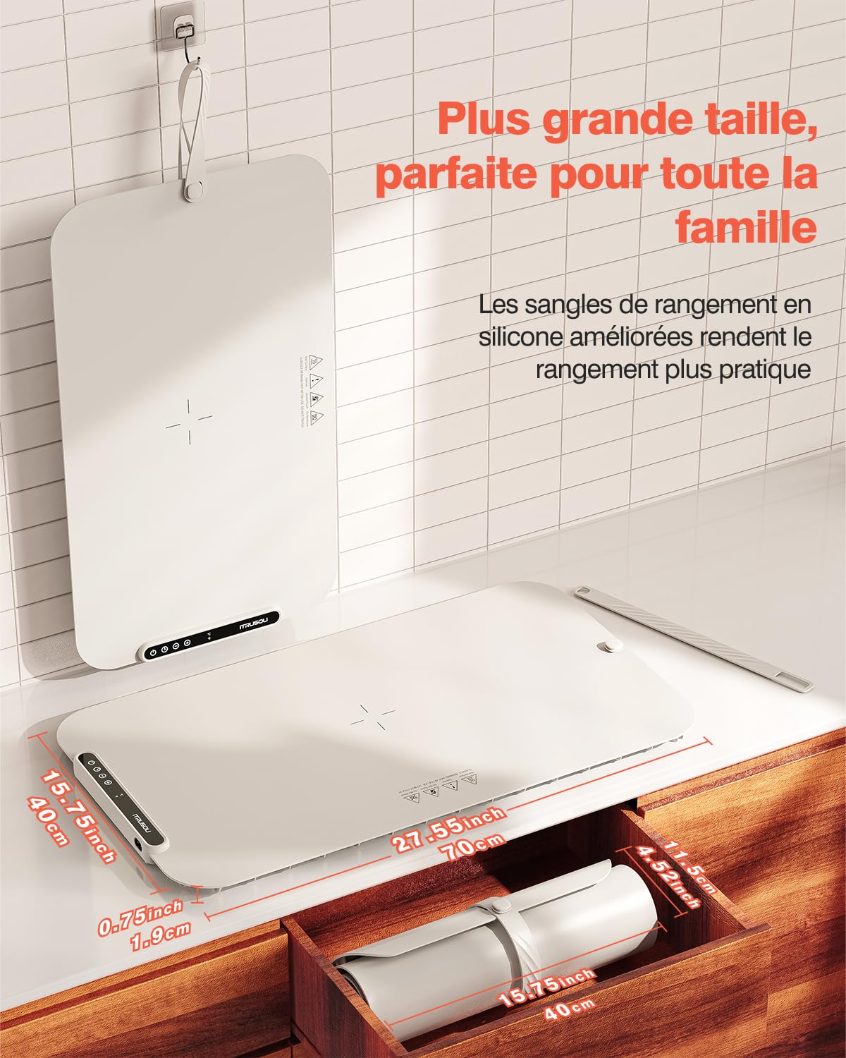 Plaque chauffante pour Aliments, iTRUSOU Réchauffeur d'aliments Chauffage sur Toute la Surface, contrôle de la température réglable, Plaque chauffante Portable et Pliable avec matériau Nano Silicone