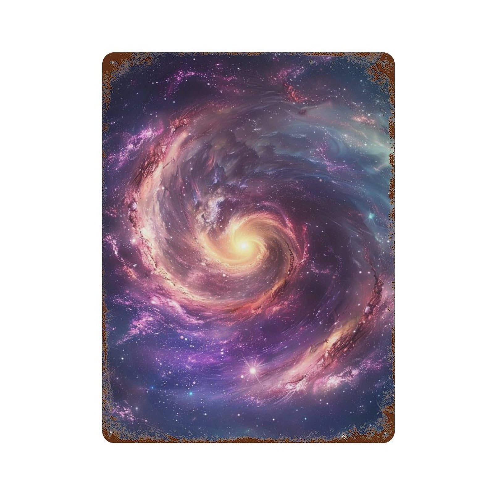 Cosmic Spiral Galaxy-6 Aged Metal Wall Plaque 15.7"x11.8", for Basement, Hobby Room And Garage Decor, Rustic Home Decor