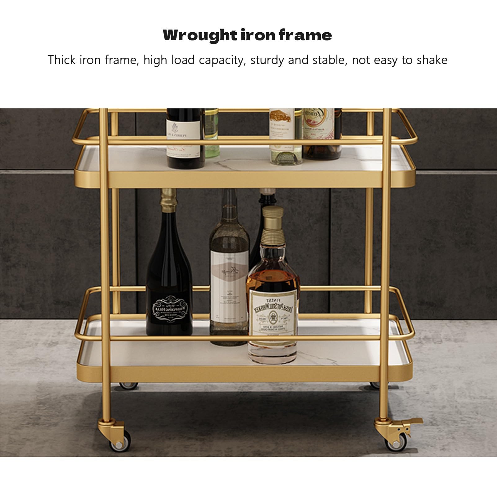 Carrito de servicio de bar para el hogar, carrito de cocina rodante de 3 niveles con ruedas y asa, elegante carrito de bebidas para uso en comedor y sala de estar, ideal para entretener a los