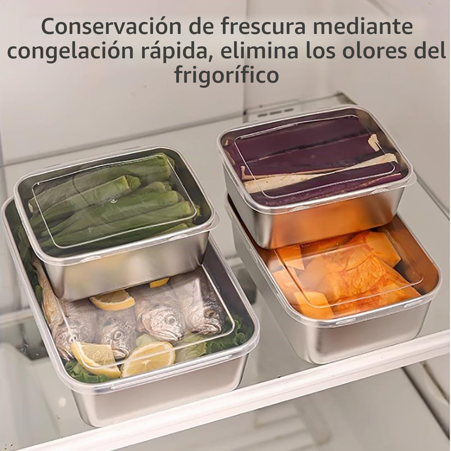 6 Botes Herméticos de Acero Inoxidable con Tapa, Set de Tuppers para Meal Prep, Recipientes Apilables para Alimentos, Apto para Horno, Microondas y Congelador (25 * 20 * 5 cm)