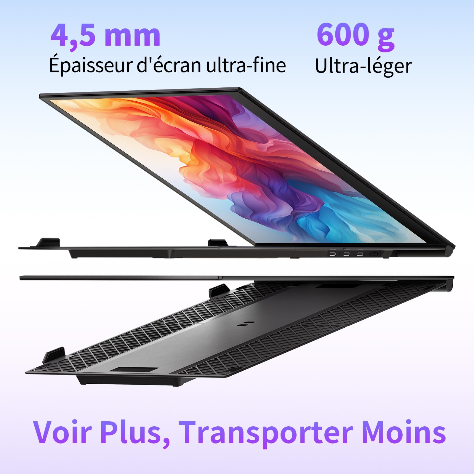 Double Ecran PC Portable Ultra Mince Léger 14,01" FHD 1080P IPS Extension Ecran PC Portable Moniteur Ecran Supplémentaire pour 13,3-17" Ordinateur Portable Compatible avec Windows MacBook