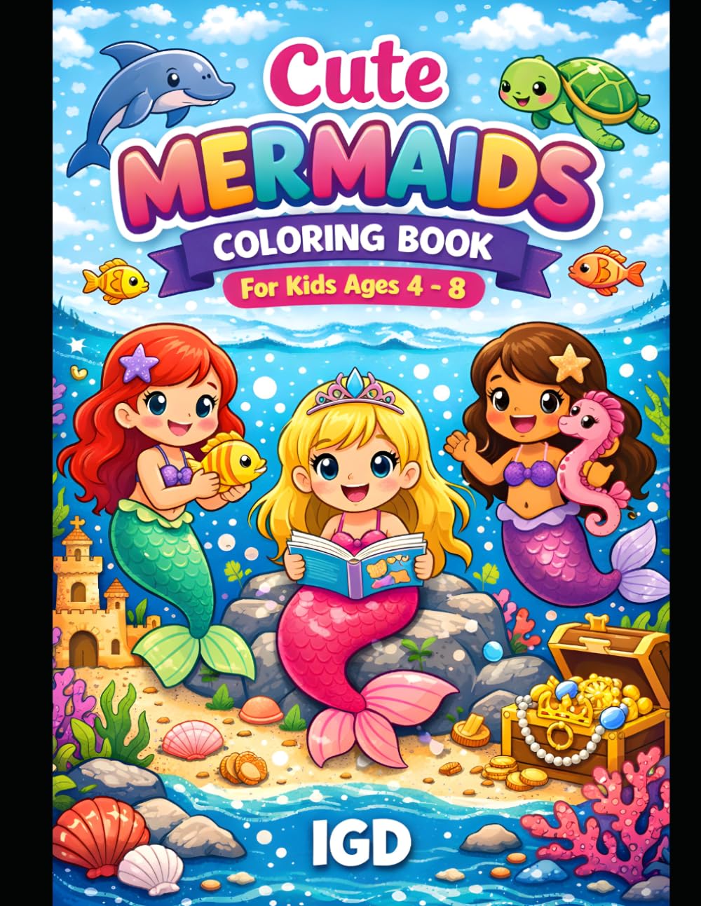 Cute Mermaid Coloring Book for Kids Ages 4–8: Fun and Easy Ocean Coloring Pages with Adorable Mermaids, Sea Animals, Underwater Castles, and Magical Adventures for Girls and Boys