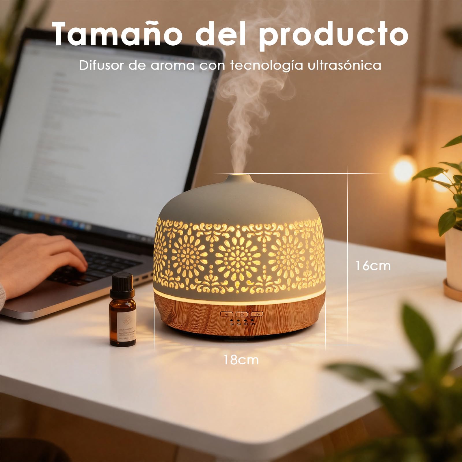 Difusor Aceites Esenciales 500ml Difusor de Aromas Ultrasónico Difusor de Aromaterapia Humidificador Vaporizador de Esencias para Casa, Yoga