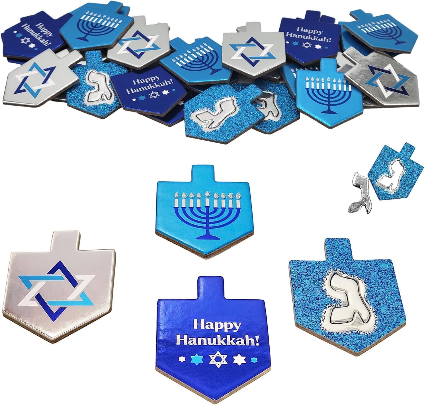 The Dreidel Company Premium Hanukkah Table Cardboard Confetti, Decorated Dreidels Confetti (60 Pieces)