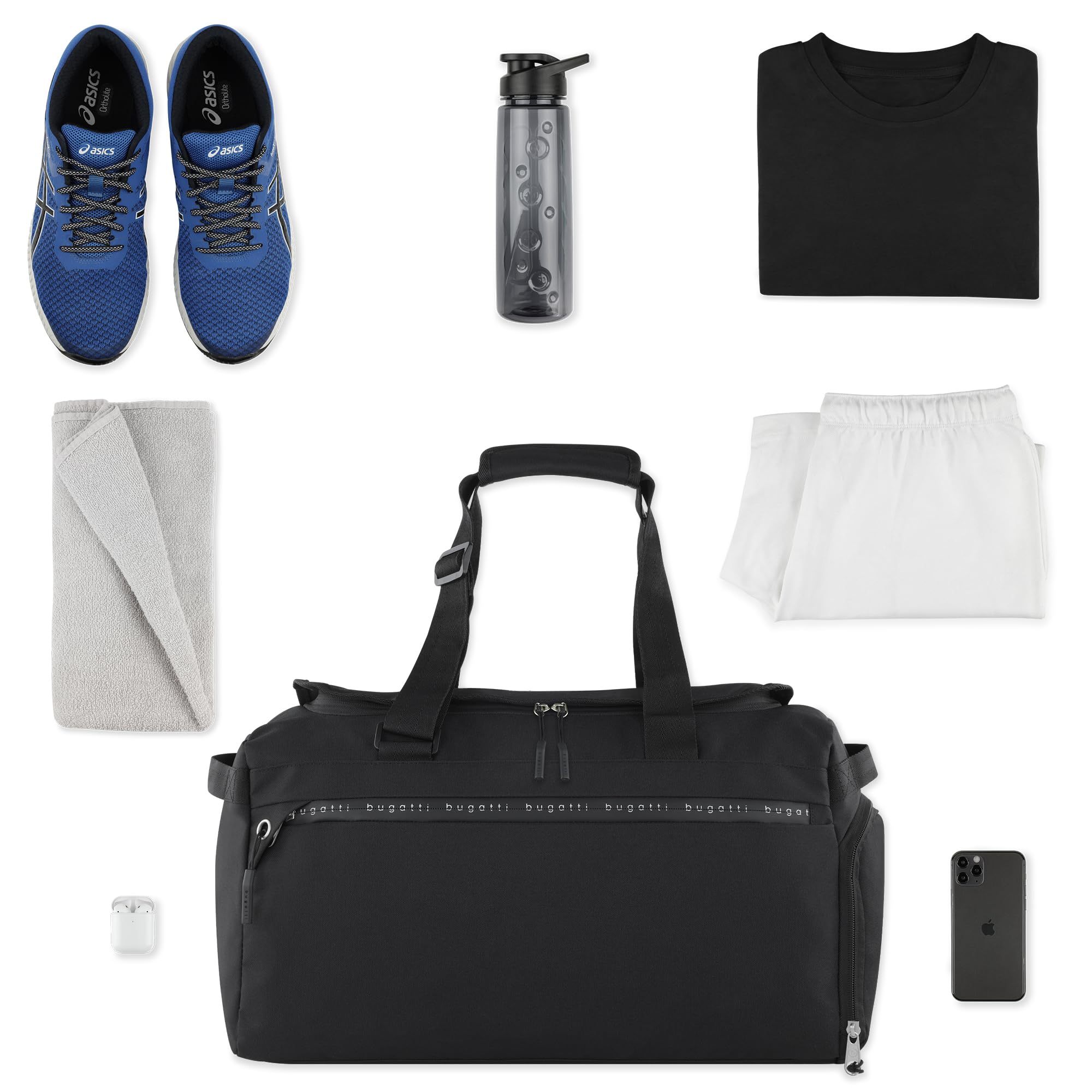 bugatti Passion “Pure” Sport- und Reisetasche 30L, Weekender aus recyceltem PET in schwarz