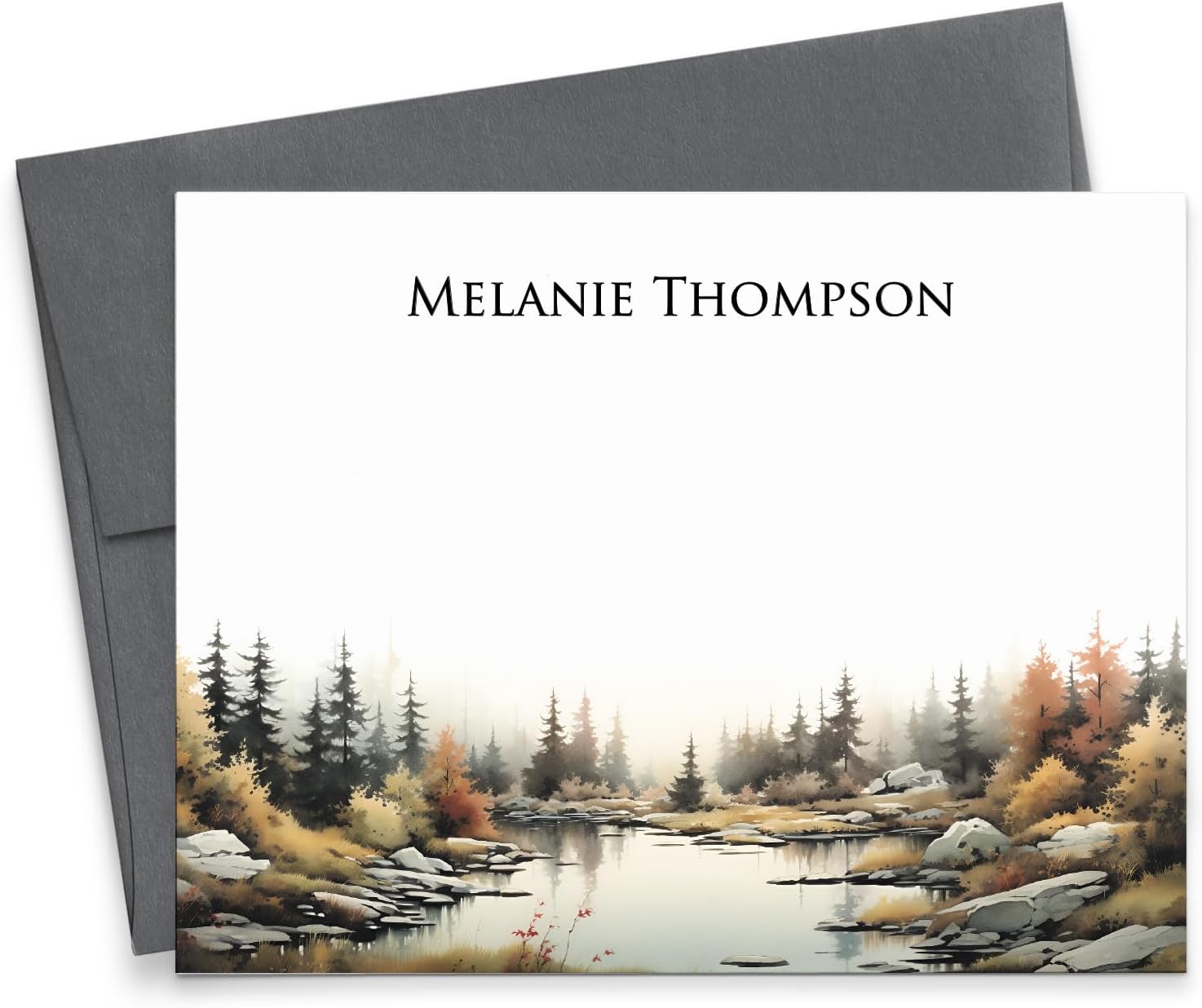 Personalized Stationery Paper for Women, FOLDED Stationery Cards With Envelopes, Woodland Stationery Paper, Forest Stationery Set for Writing Letters, Lake Note Card Your Choice of Colors and Quantity