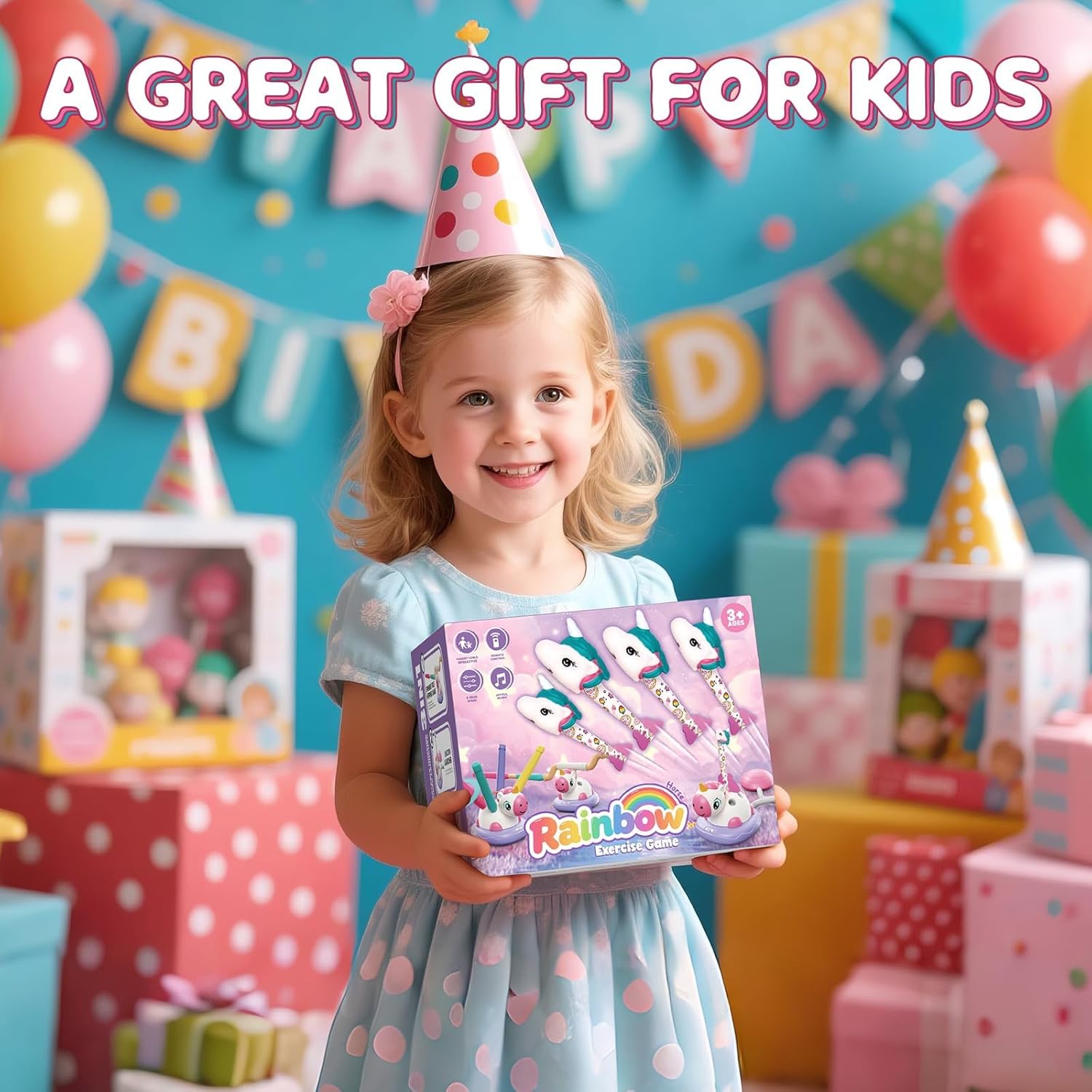 3 in 1 Unicorn Rocket Launcher, Ring Toss & Musical Jump, Outdoor Jumping Spinning Toy for Kids Ages 3-8, Indoor Active Play Set for Boys Girls, STEM Learning Birthday Gift for 3 4 5 6 7 8 Years Old