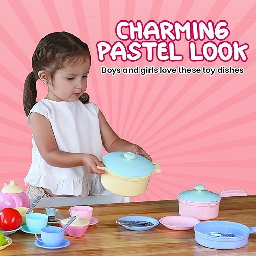 Miniatura 4 de TECHNOK Accesorios de cocina para niños  Juego de 49 piezas de utensilios de cocina  Ollas y sartenes de juguete grandes para niños de cocina  Juego