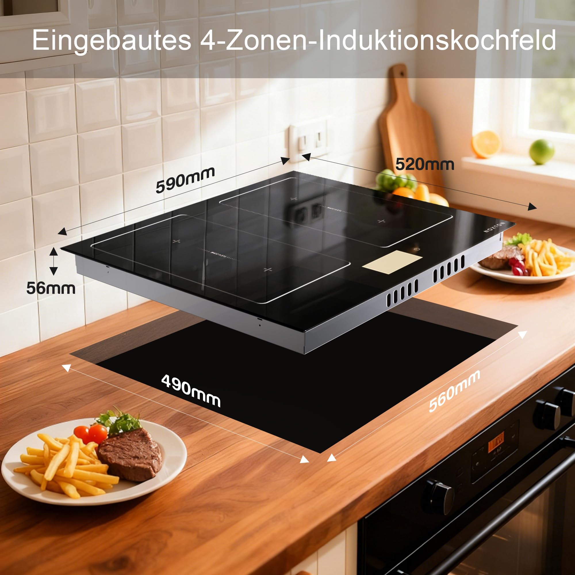 Induktionskochfeld 60cm 4 Platten, Induktion Einbau mit 2 Flexzonen, 7200W | Induktionsfeld Einbau mit 2 Flexzonen, 9 Stufen, Autark Induktion Kochfeld mit Timer, Sicherheitsschloss, 220-240V
