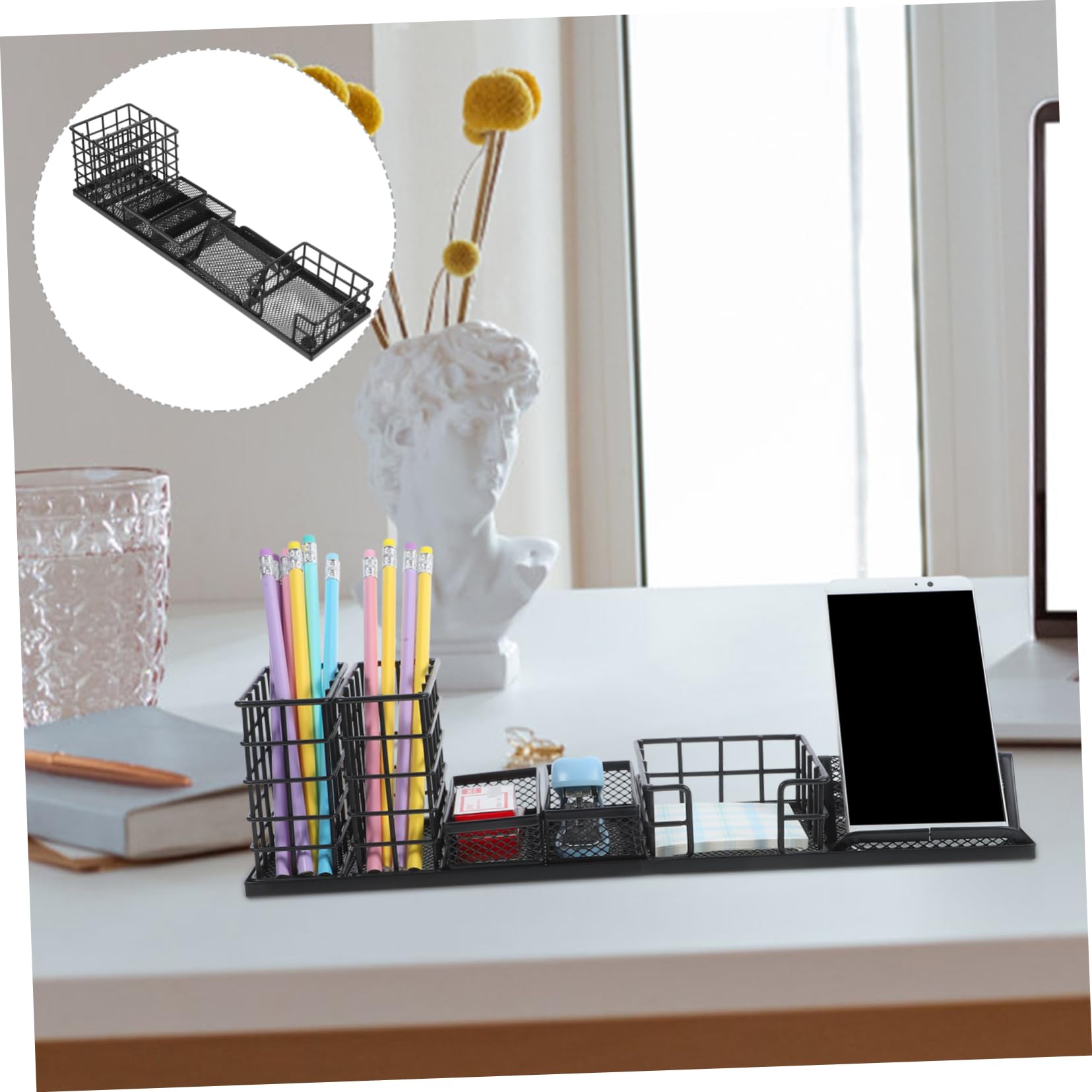 Boîte de Rangement de Bureau en Fer Noir, Organisateur de Table Décoratif | Rentrée Scolaire, Fournitures de Bureau, Meuble pour Bureau, Boîte de Rangement Stationnaire