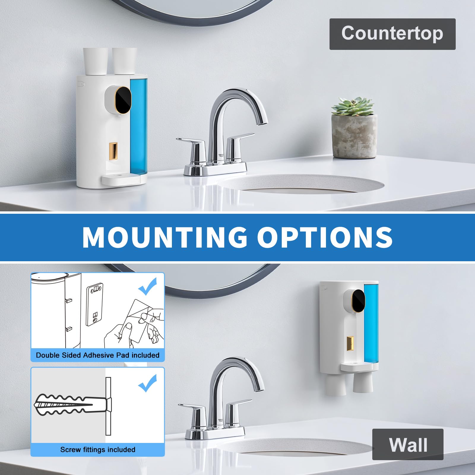 Automatic Mouthwash Dispenser for Bathroom: 20.3Oz Mouth Wash Dispenser with Magnetic Cup Holder, 4 Levels, Wall Mounted, Electric dispensador de enjuague bucal for Kids Adults, Bathroom Accessories