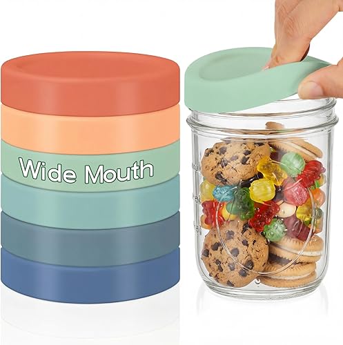 Miniatura 24 de 6 piezas de tapas de silicona de boca ancha para tarro de albañil, tapa gruesa a prueba de fugas para todos los tarros de albañil de boca ancha de