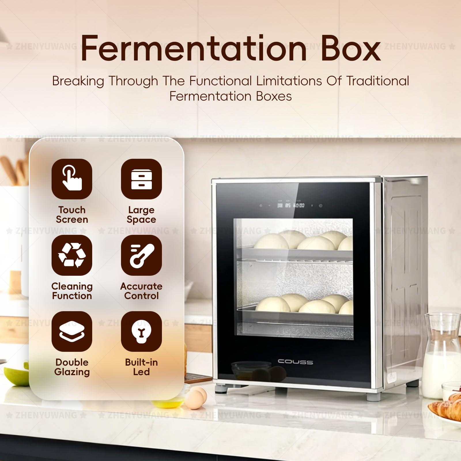 ZHENYUWANG Caja de fermentación eléctrica de Uso Comercial, 40 litros, Temperatura y Humedad Ajustables, Adecuada para la elaboración de Pan Artesanal y Yogur. 220V