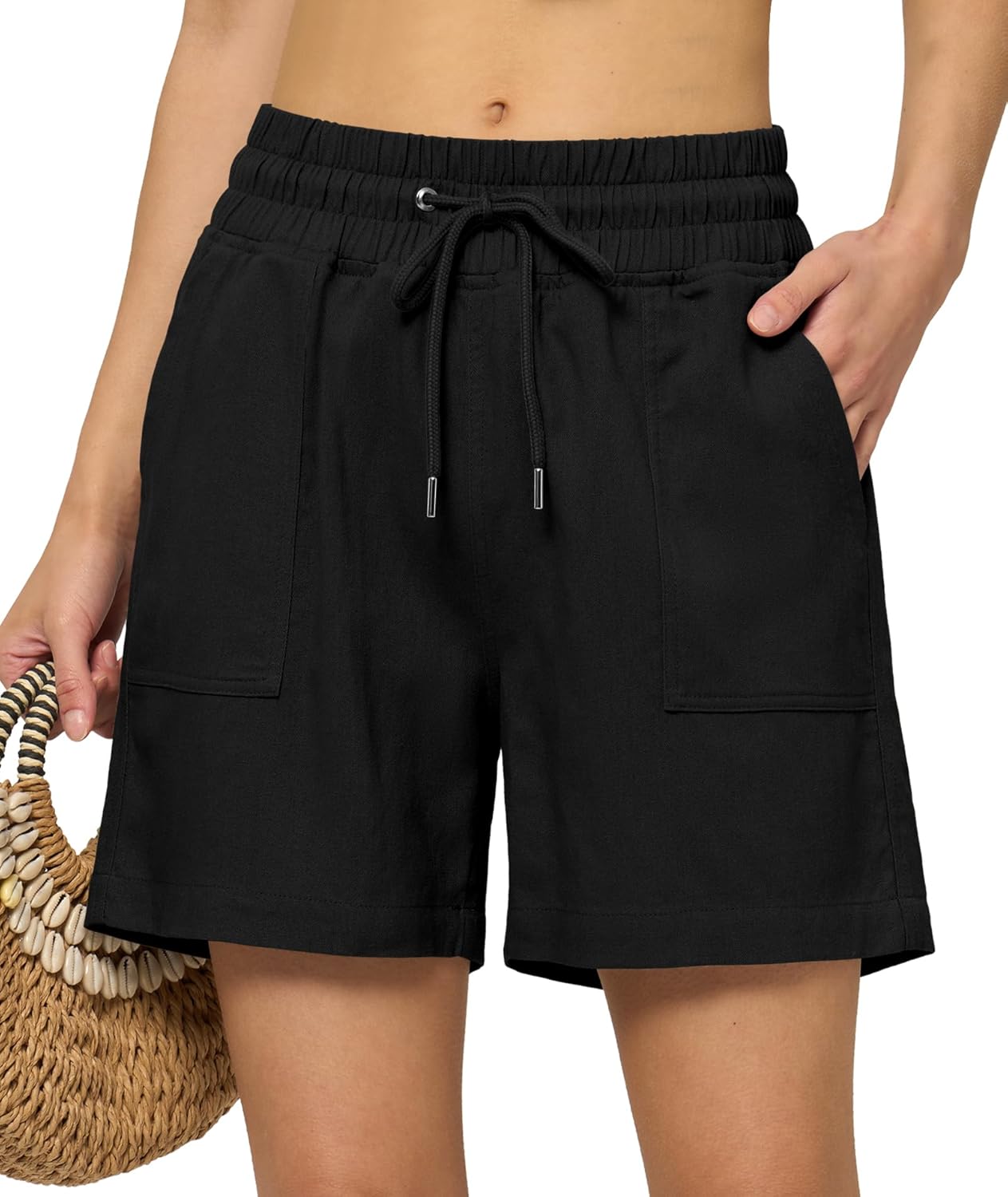 Linen Shorts for Women Casual Wide Leg Loose Drawstring High Waist Summer Beach Shorts 2025 Comfy 5"