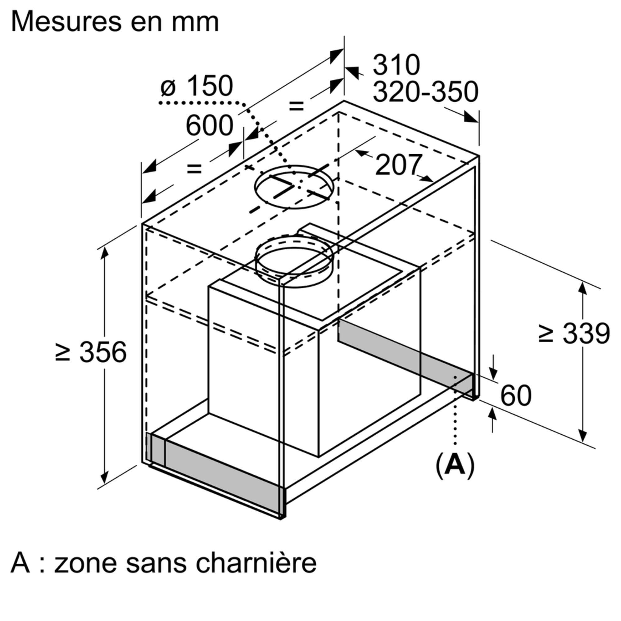 Bosch DBB66AF50, Hotte intégré Série 4, 3 vitesses d'aspiration, 60cm, Inox