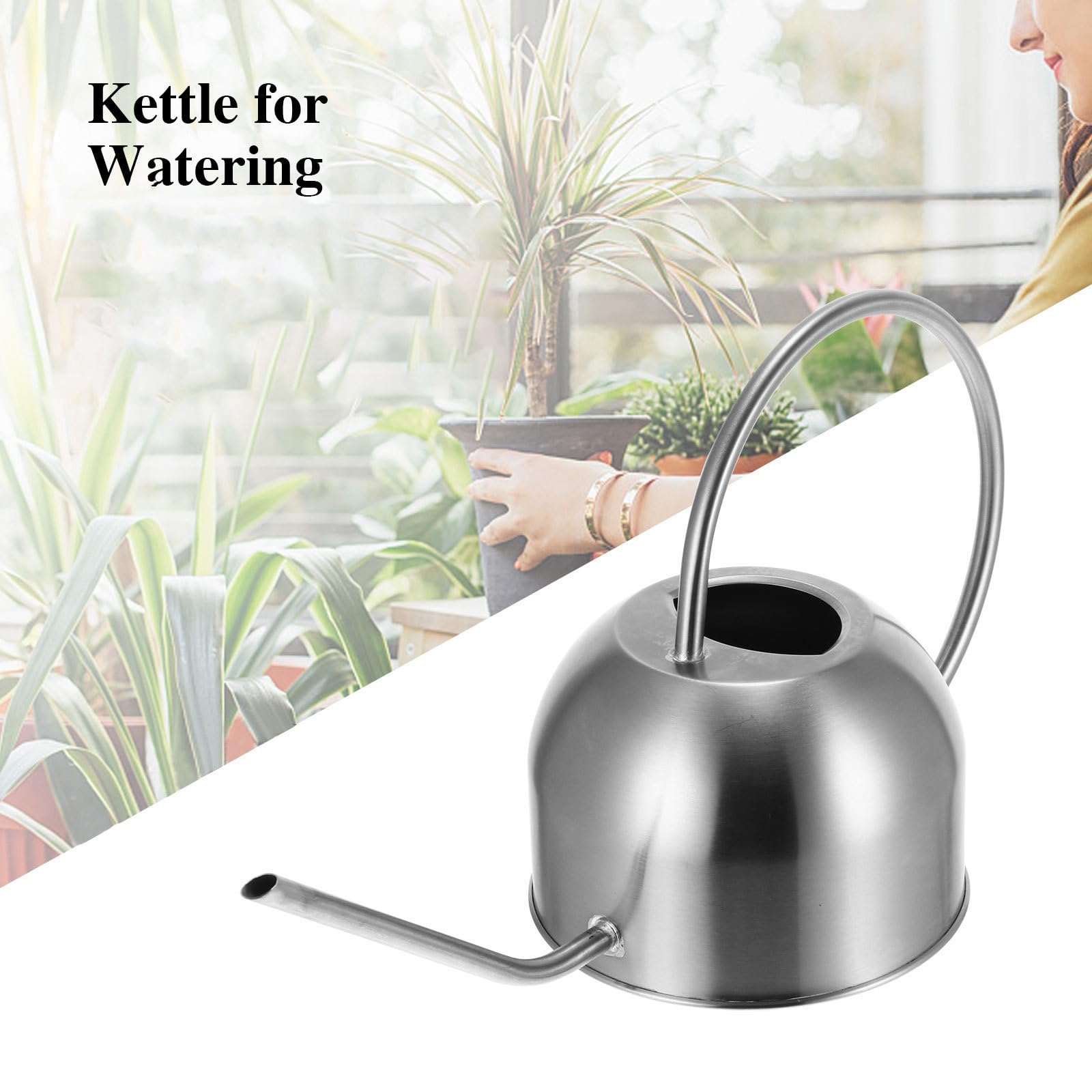Levemolo Regadera de Acero Inoxidable de Largo Alcance, 1,5 L, Plata, para Flores y Plantas Colgantes, Jardín Exterior, Resistente Corrosión y Ecológica