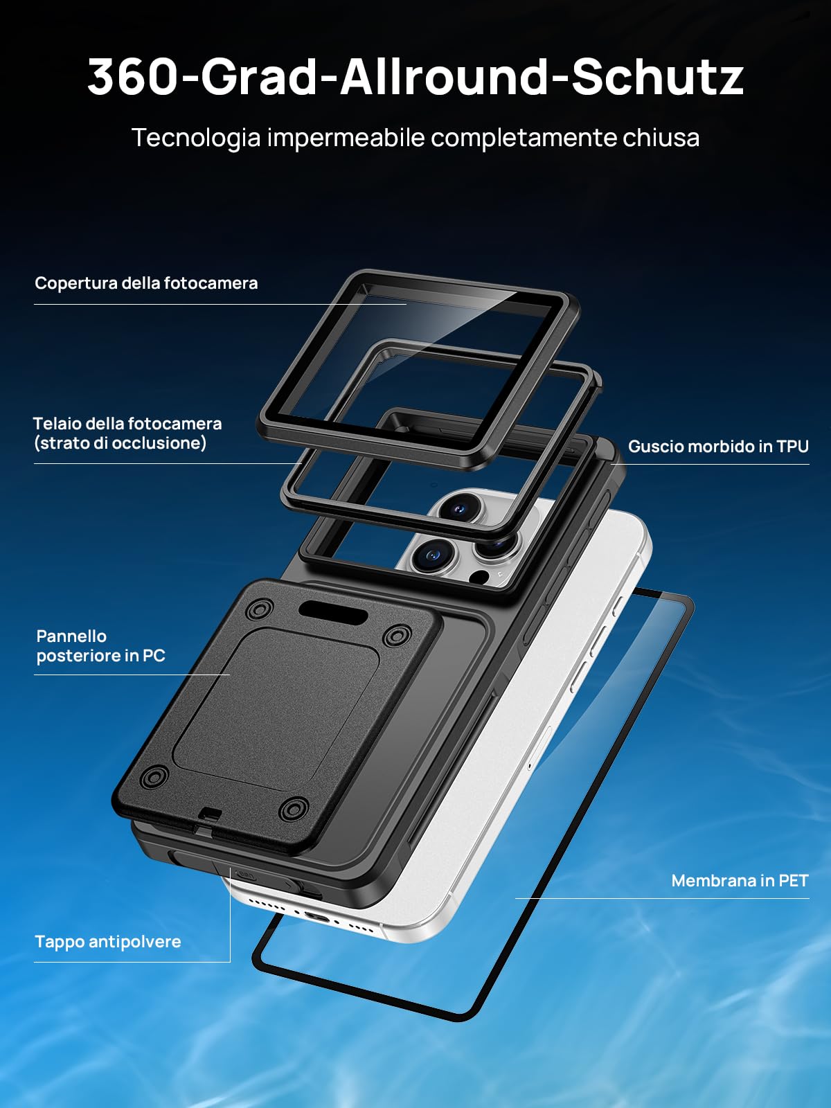 Custodia Impermeabile 15M Professionale IPX8 Smartphone 6.1-6.9‘’ Universale Cover Subacquea [Touchscreen Subacqueo] Asciutta Borsa per iPhone Samsung Galaxy Huawei XiaoMi Google Pixel