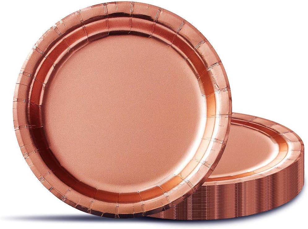 48 Stück Rosa Pappteller 18cm - Farbverlauf Mit Goldrand Für Partys