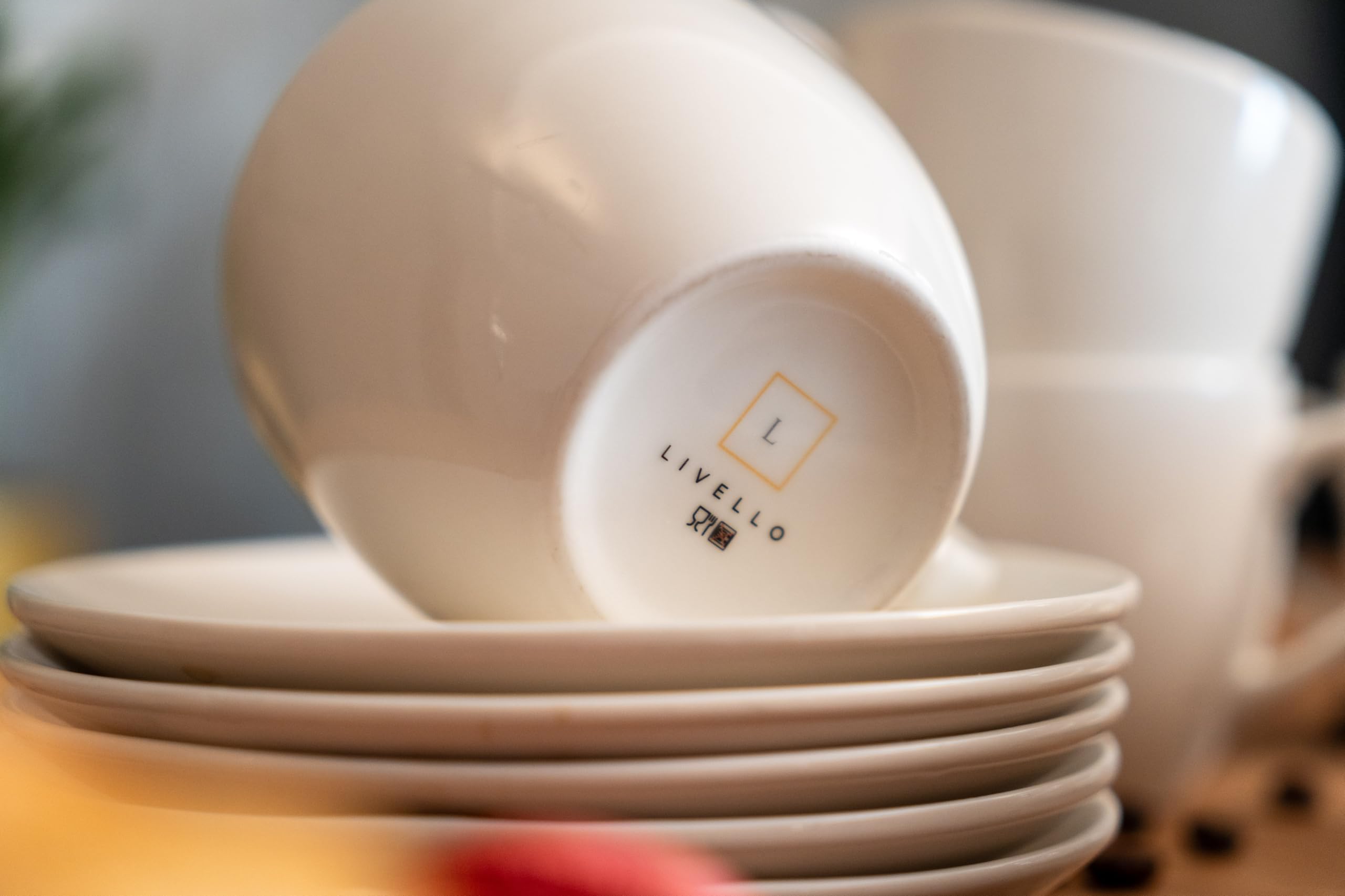 Livello Amalfi Zestaw Filiżanek do Kawy 250 ml – 6 x Filiżanka + 6 x Spodek (12 el.) | Biała Porcelana Premium | Duże Filiżanki do Kawy i Herbaty | Elegancki Komplet na 6 Osób | Zmywarka