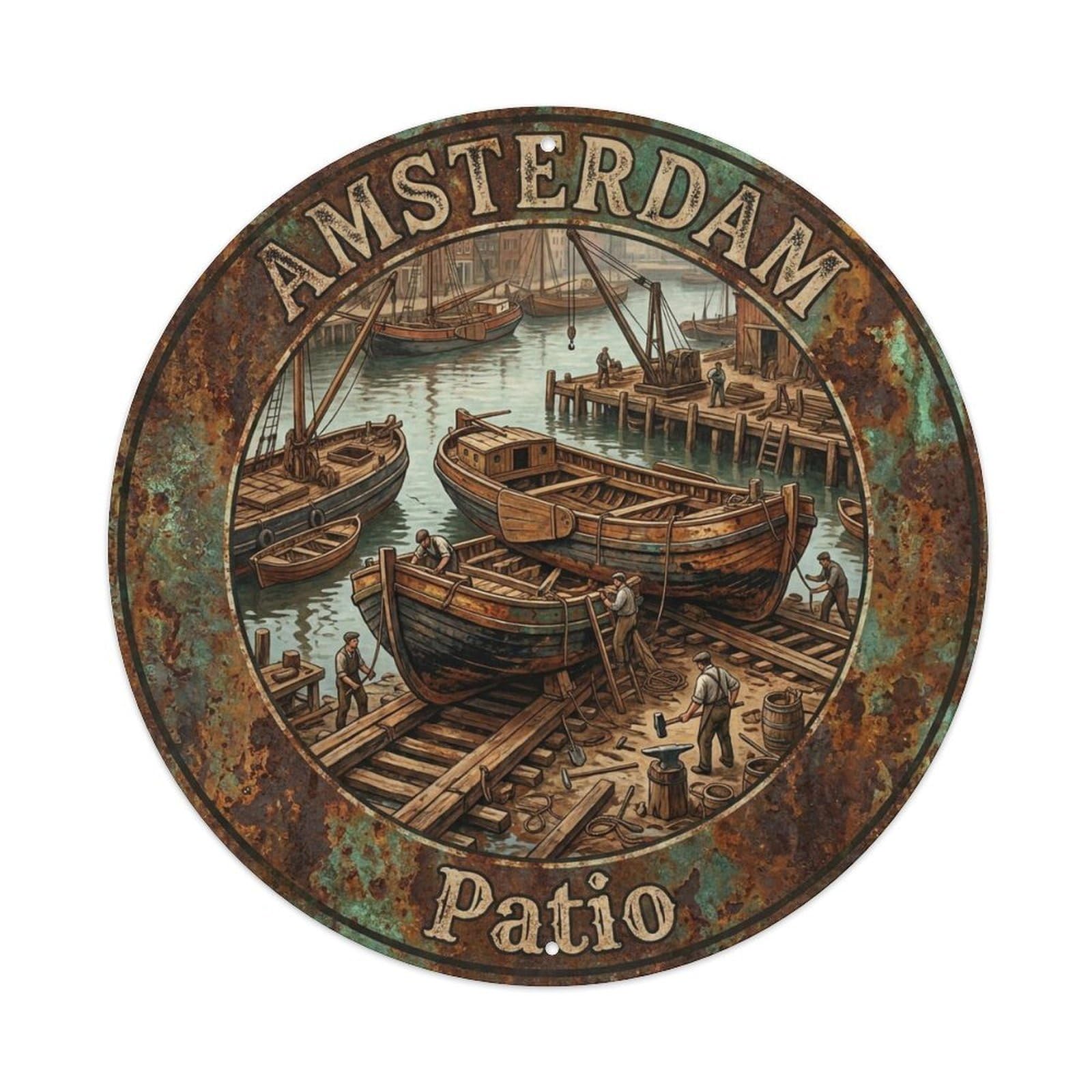 Yrnq 8X8inch Vintage Style Vintage Travel Amsterdam Netherlands Yard Metal Tin Sign