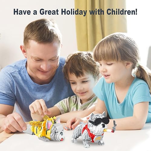 Miniatura 4 de qOvOp Paquete de 2 juguetes de construcción de micro ladrillos, Bulldog francés y Bully Pit Bull, mini bloques de construcción lindos animales,