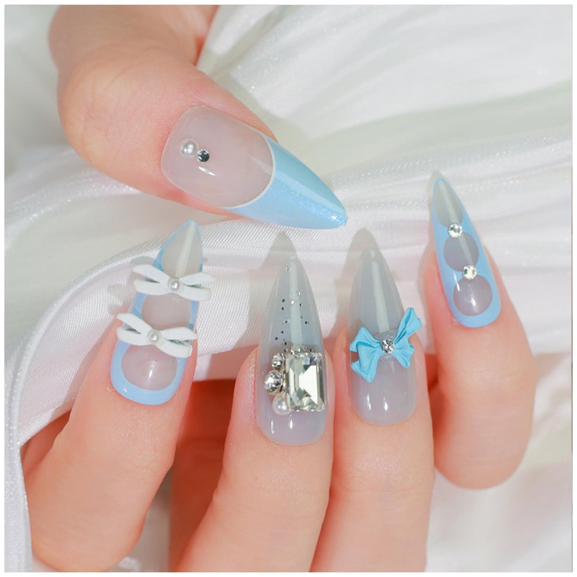 GALSPRO Medium Press on Nails - Set of 24 Fake Nails with Designs in 12 Different Sizes for Perfect Fit, Cute False Nails Kit for Women with 0.07oz