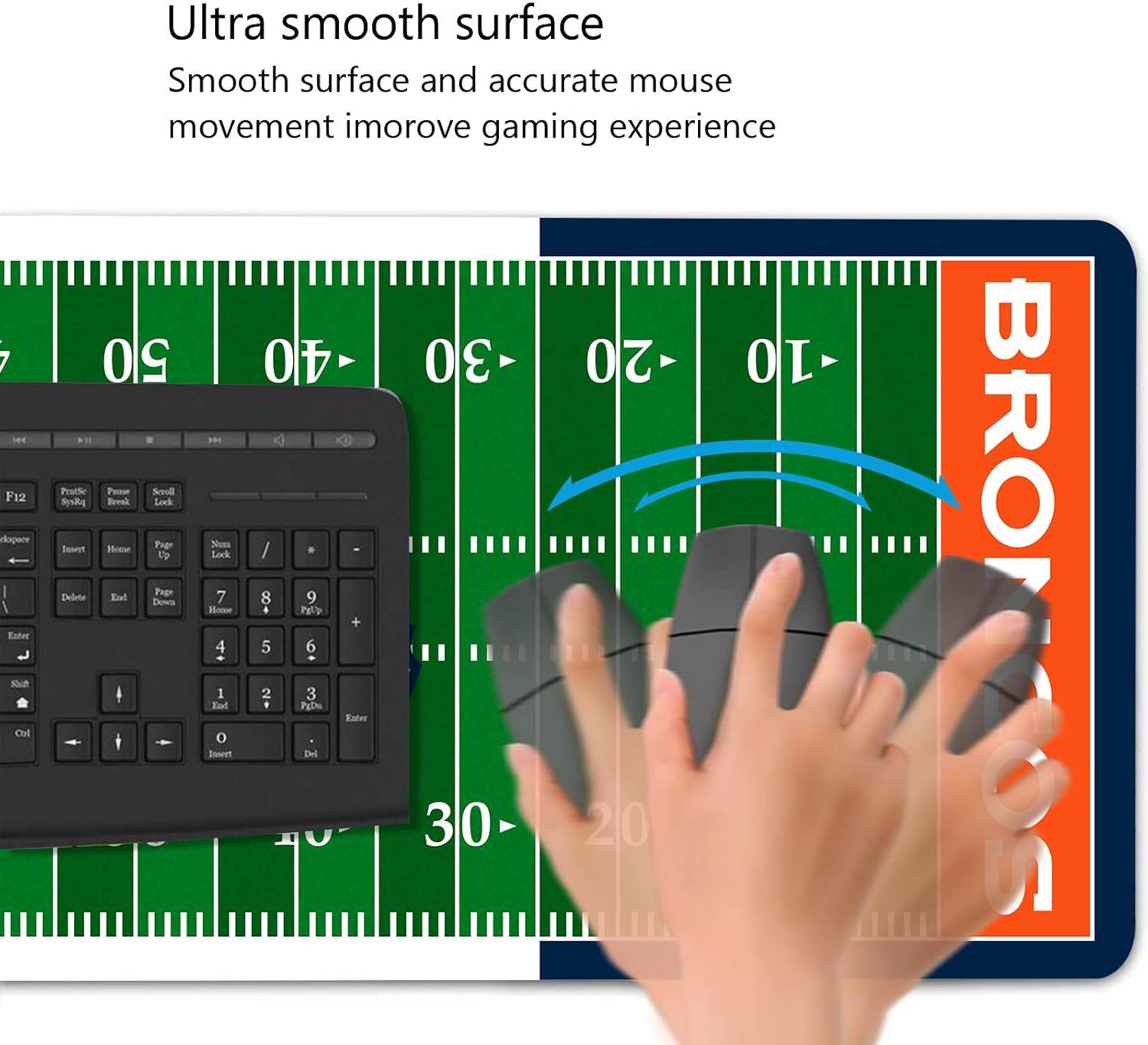 Large Gaming Mouse Pad, Mousepad with Non-Slip Rubber Base for Laptop Computer Desktop Keyboard,Football Fans Boy Husband Gift Orange Design Mat - Image 7