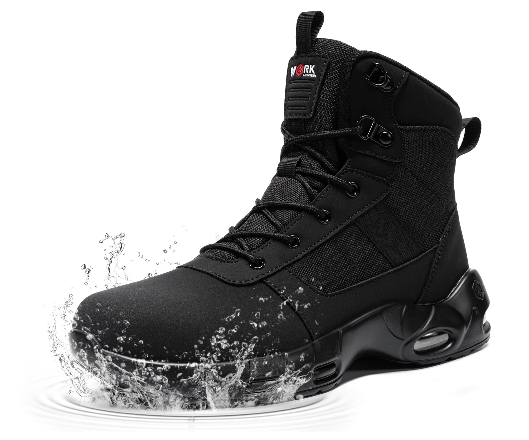 LARNMERN Sicherheitsstiefel Herren Damen Leicht Arbeitsschuhe Hoch | Sicherheitsschuhe Stahlkappenschuhe Wasserdicht Schwarz Bequeme Atmungsaktive Dämpfung Sportlich Industrie Lager