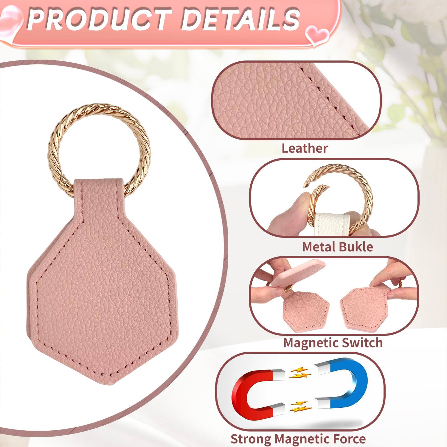 2 Clip Magnetiche Per Cappello NECXON - Pelle, Rosa E Bianco, Per Borse E Valigie, Viaggi Senza Mani - Foto 5