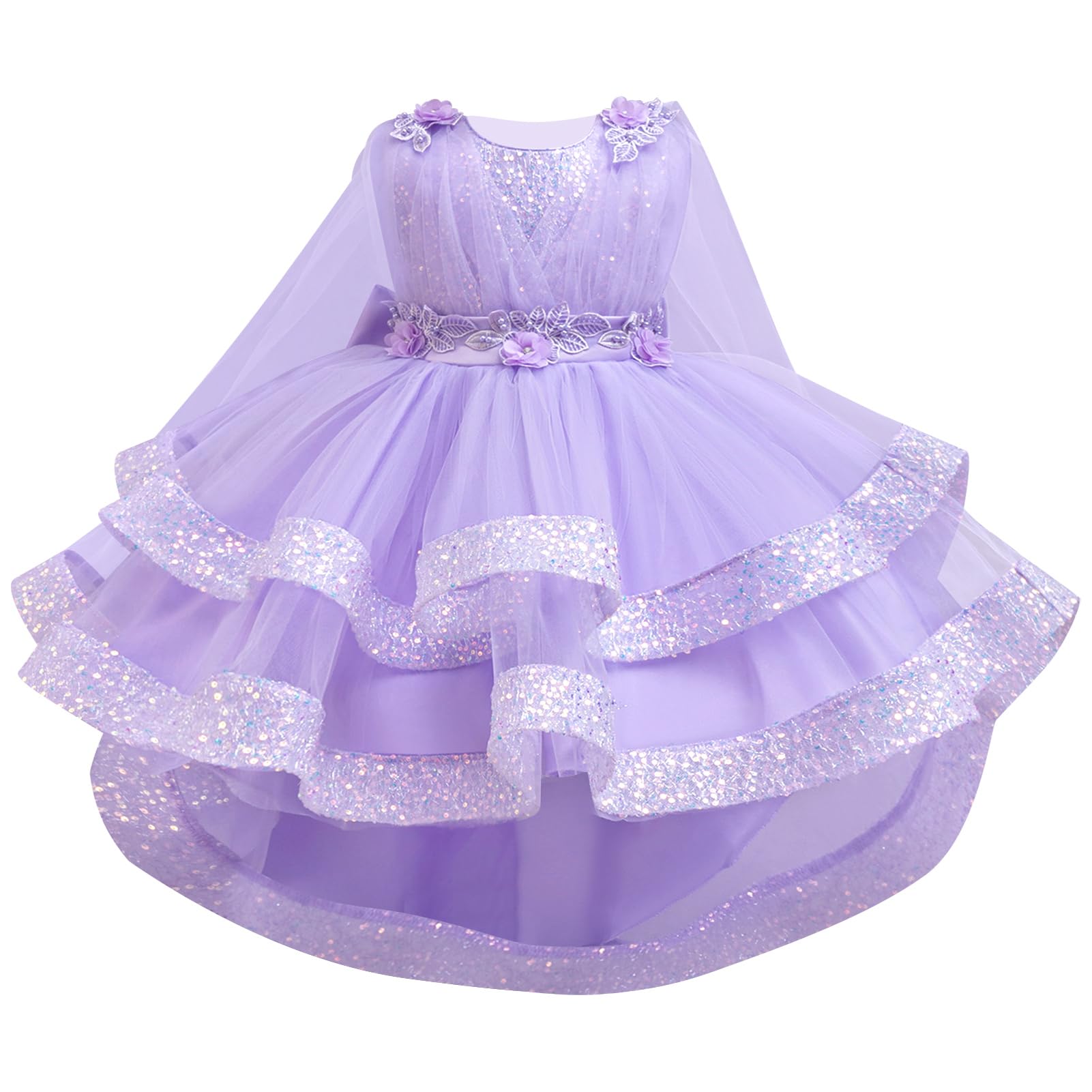 ABEHIK Mädchen Paillettenkleider mit Netzstoff, ärmellos, Poncho-Kleid für Party, Blumenmädchen, Tüll, Geburtstag, Hochzeitskleid