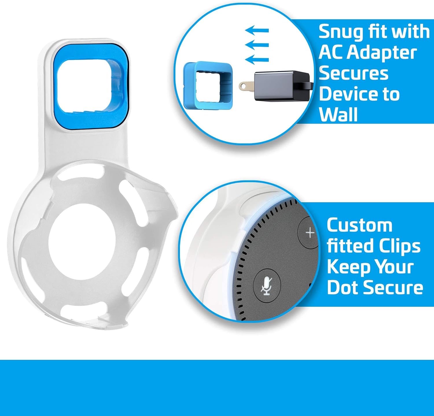 Coby Echo Dot Wall Mount 2nd Generation with Cable Management, Alexa Outlet Holder Stand with Charging Cable, Space Saving Smart Speaker Mount for Kitchen Bathroom Bedroom Office