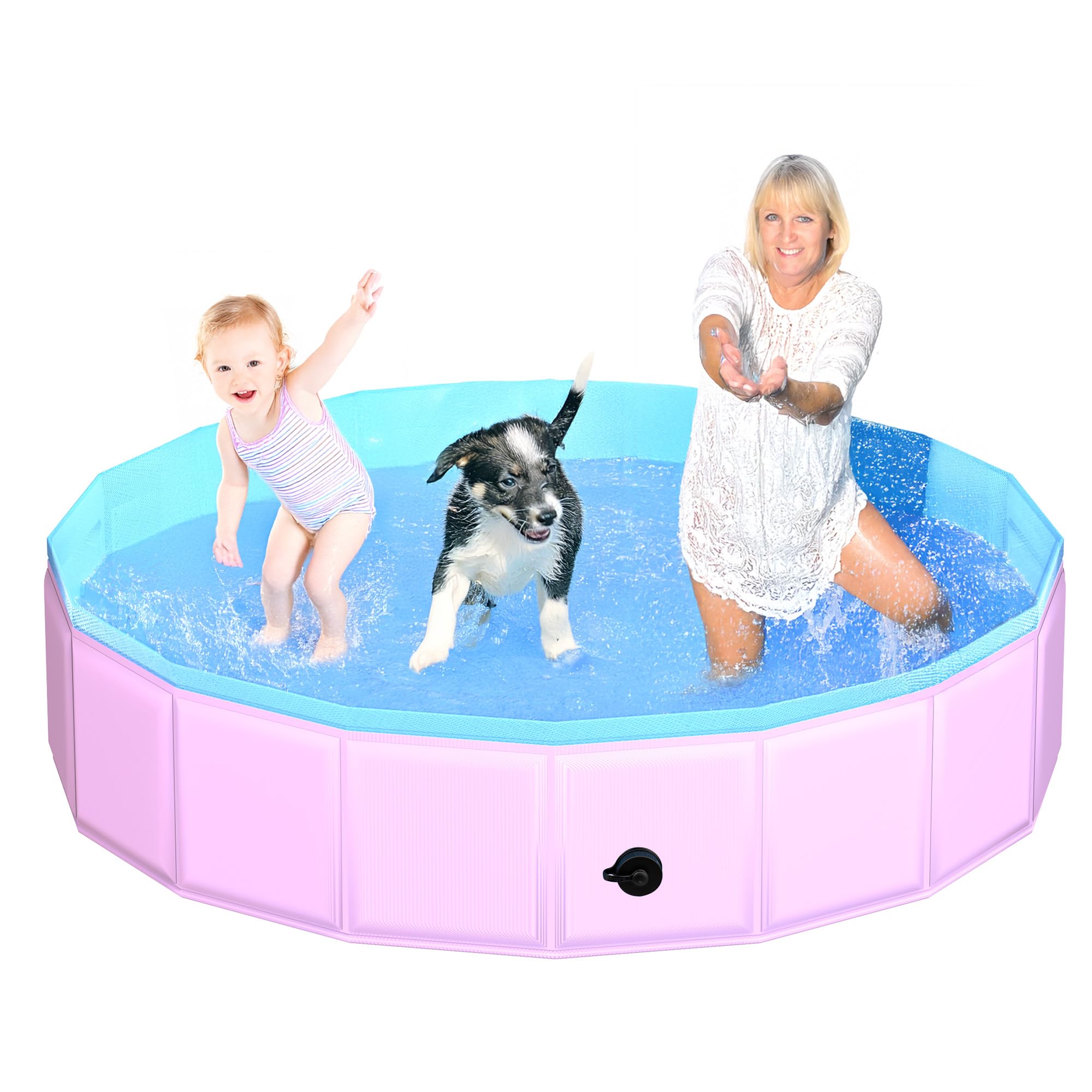 CACSPS Foldable Dog Pool, 71" x 12" Kiddie Pool with Hard Plastic, Non-Slip Dog Bath Tub for Outdoor Backyard, Collapsible Dog Swimming Pool for Kids Dogs Pets (Pink)
