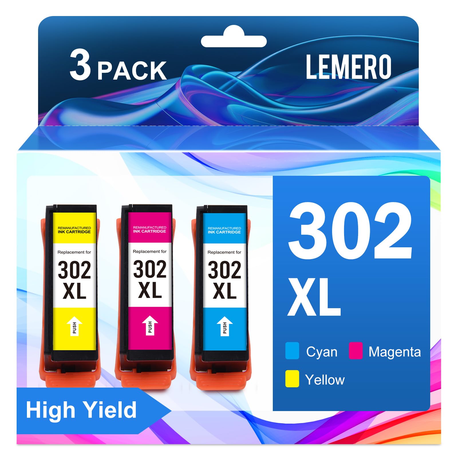 LEMERO Remanufactured Ink Cartridge Replacement for Epson 302XL 302 XL T302XL to use with Expression Premium XP-6100 XP 6100 XP-6000 302xl Ink