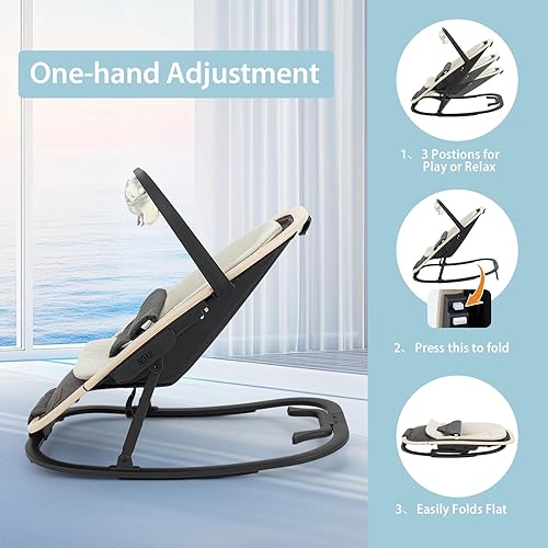 Miniatura 4 de Noah 2 en 1 Baby Bouncer & Rocker - Silla reclinable portátil con cojín y juguetes para bebés de 0 a 9 meses, color carbón