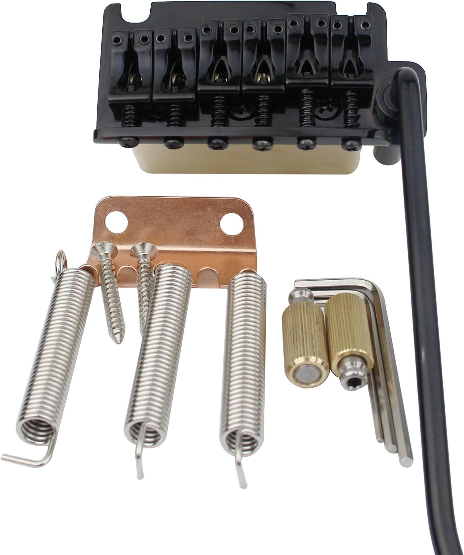 Non-locking 2 Point Guitar Tremolo Bridge with Tremolo System Saddle and Full Size Brass Block CNC Machine Replacement Part (black, GG510)